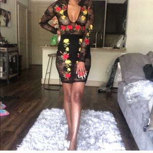 Akira see through lace black dress with roses